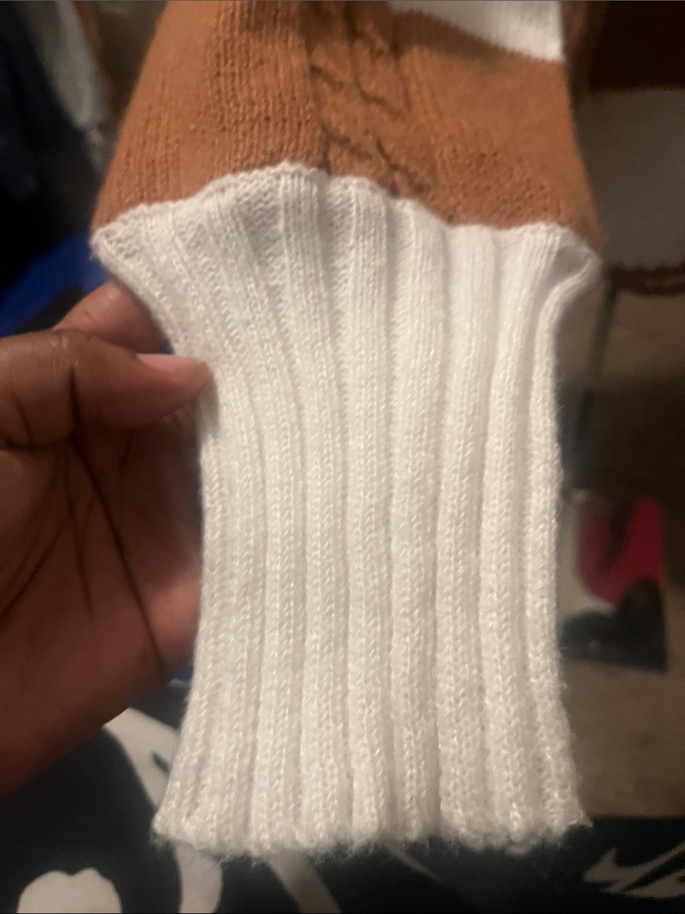 SHEIN White & Brown Striped V-Neck Pullover Sweater - Picture 5 of 6